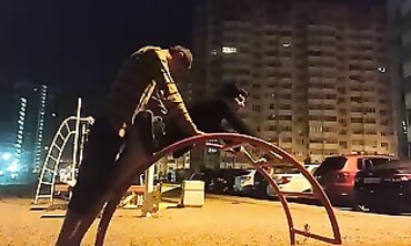 Skinny Russian Girl Gets Tongued on the Street at Night