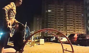 Skinny Russian Girl Gets Tongued on the Street at Night