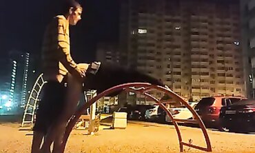 Skinny Russian Girl Gets Tongued on the Street at Night