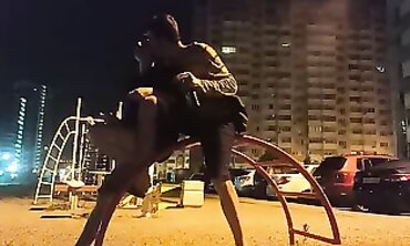 Skinny Russian Girl Gets Tongued on the Street at Night