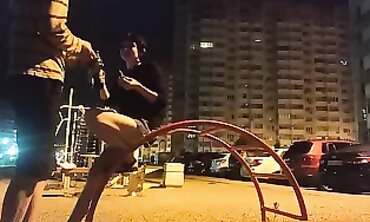 Skinny Russian Girl Gets Tongued on the Street at Night