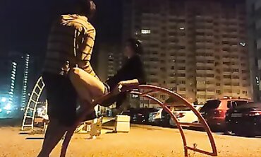 Skinny Russian Girl Gets Tongued on the Street at Night