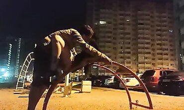 Skinny Russian Girl Gets Tongued on the Street at Night