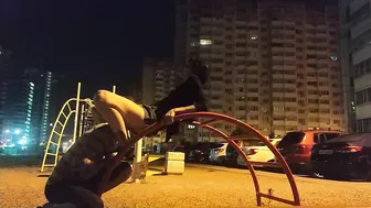 Skinny Russian Girl Gets Tongued on the Street at Night