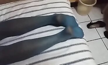 Beauty and Honey in Blue Thigh-High Stockings