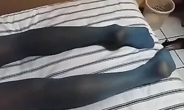 Beauty and Honey in Blue Thigh-High Stockings