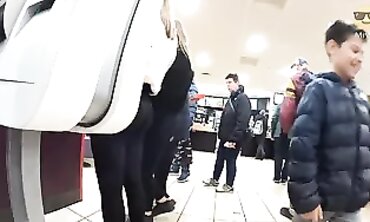Candid Brunette in Leggings Showcases Her Big Ass