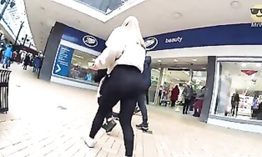 Candid Brunette in Leggings Showcases Her Big Ass
