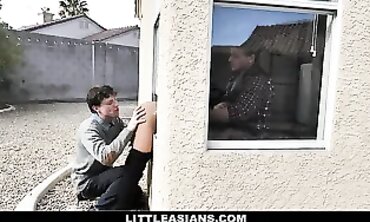 Petite Asian Ember Snow Gets Hardcore Interracial Threesome Action
