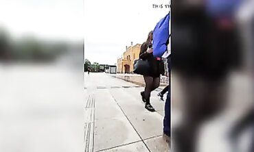 African MILF in Mini Skirt and Stockings Upskirt Surprise