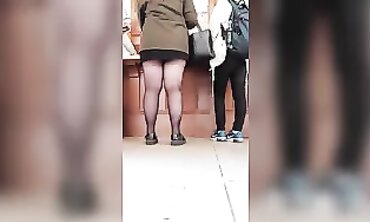 African MILF in Mini Skirt and Stockings Upskirt Surprise