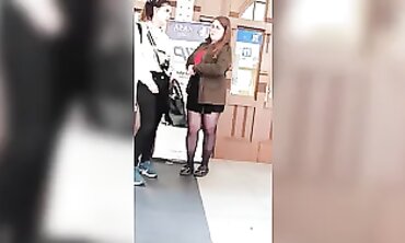 African MILF in Mini Skirt and Stockings Upskirt Surprise