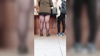 African MILF in Mini Skirt and Stockings Upskirt Surprise