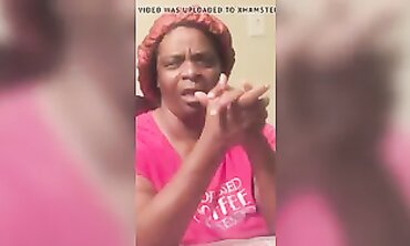 Black Aunt-in-Law Shows Off Massive Tits in Nightgown