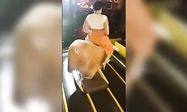 Juicy Succulent Mom Rides the Mechanical Bull