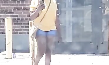 Dark-Hued 19-Year-Old With Lovely Rump In Cut-Offs