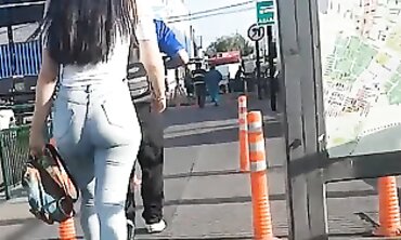 Candid Brunette With Huge Elastic Ass In Tight Jeans