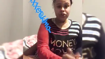 Ebony Girl Takes Phone Call While Deep Throating A Thick Cock