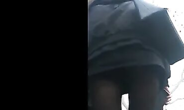 Candid Skinny Teen in Micro Skirt and Stockings Upskirt
