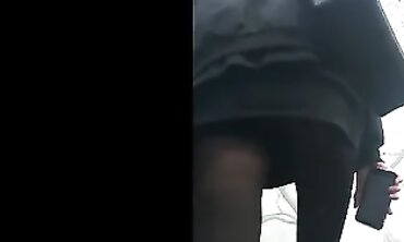 Candid Skinny Teen in Micro Skirt and Stockings Upskirt