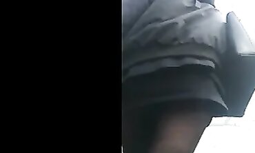 Candid Skinny Teen in Micro Skirt and Stockings Upskirt