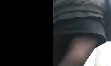 Candid Skinny Teen in Micro Skirt and Stockings Upskirt