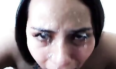 Latina Brunette Takes Deep Throat Blowjob On Webcam