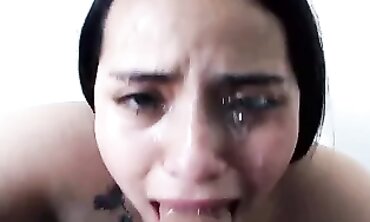 Latina Brunette Takes Deep Throat Blowjob On Webcam