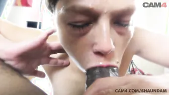 Adorable Brunette Chokes on a Massive Black Cock