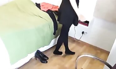Brunette Secretary Puts On Stilettos And Tights In Office