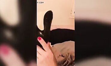 French Secretary Coworker Shows Off Her Stocked Legs and Feet
