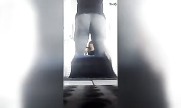 Nineteen-Year-Old Flexing Her Big Ass in Gray Leggings at the Gym