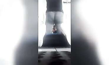 Nineteen-Year-Old Flexing Her Big Ass in Gray Leggings at the Gym