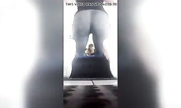 Nineteen-Year-Old Flexing Her Big Ass in Gray Leggings at the Gym