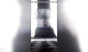 Nineteen-Year-Old Flexing Her Big Ass in Gray Leggings at the Gym