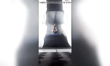 Nineteen-Year-Old Flexing Her Big Ass in Gray Leggings at the Gym