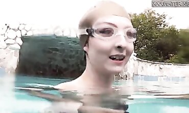 Emie Amfibia Swims and Orgasms in the Pool
