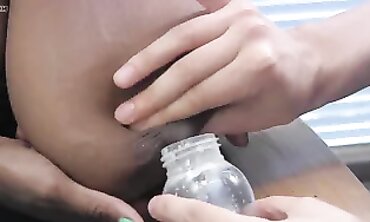 Nerdy Ebony Woman with Huge Tits and Milky Cums