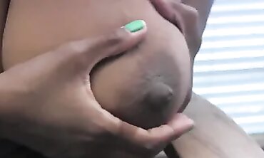 Nerdy Ebony Woman with Huge Tits and Milky Cums