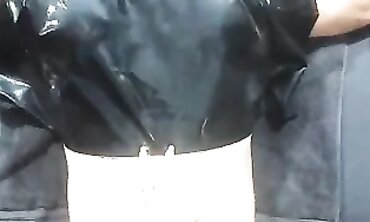 Latex Pegging Purity 2: Brunette in Rubber Chastity