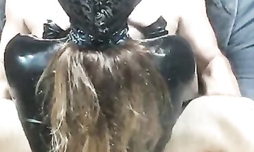 Latex Pegging Purity 2: Brunette in Rubber Chastity
