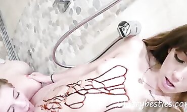 18-Year-Old Petite Gets Gangbanged by BFFs in the Shower