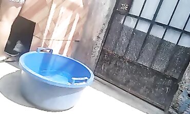 Latina MILF with Big Ass in Short Briefs Captured by Hidden Shower Cam