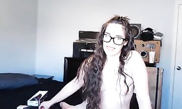 Brunette With Glasses Loves Choking Herself