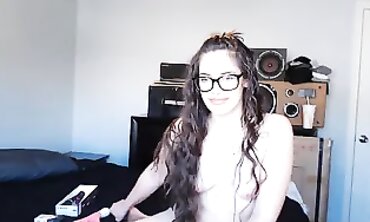 Brunette With Glasses Loves Choking Herself