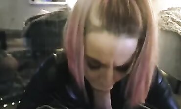 Brunette MILF Wife Gives Blowjob to Stranger at Party Window