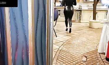 POV MILF in Leather Pants Gets Cum on Her Ass