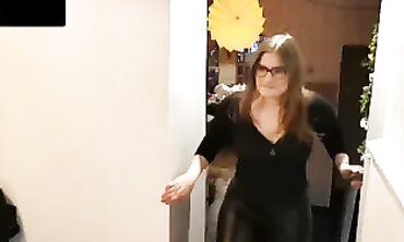 POV MILF in Leather Pants Gets Cum on Her Ass