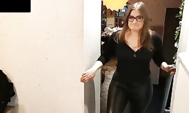 POV MILF in Leather Pants Gets Cum on Her Ass