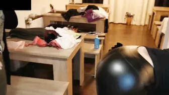 POV MILF in Leather Pants Gets Cum on Her Ass